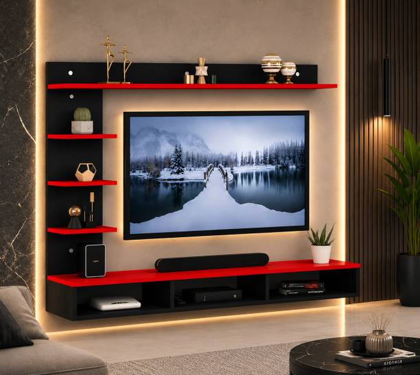 PNDG Stylish TV Wall Unit with Open Shelves and Storage Engineered Wood TV Entertainment Unit