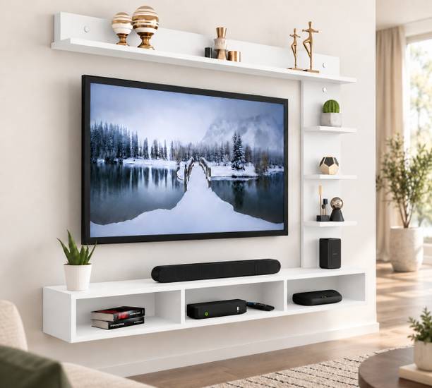 Mevyx Crafts Wood Wall Mounted TV Unit with Display Shelves and Open Storage Compartments, Engineered Wood TV Entertainment Unit