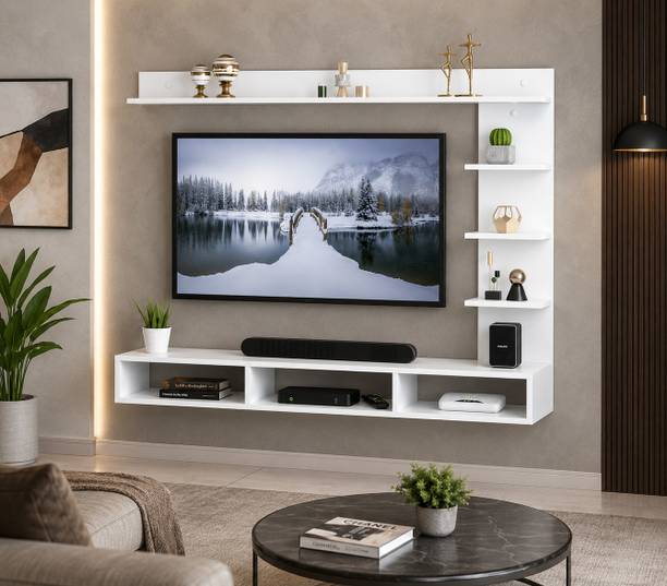 PNDG Modern Wall Mounted TV Unit for Living Room | MDF TV Cabinet with Open Storage Engineered Wood TV Entertainment Unit