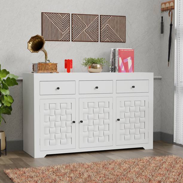 Krishna Wood Decor White Dicco Paint Solid Wood Sideboard / Cabinet Drawer With Storage Solid Wood Free Standing Sideboard