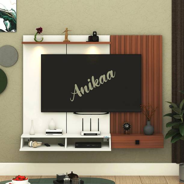 ANIKAA Christy Wall-Mounted 50" TV Unit Cabinet with Storage & 2 LED Lights for Home Engineered Wood TV Entertainment Unit