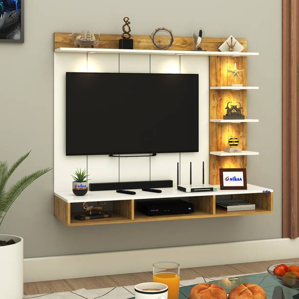 FURNIWUD Ryder Wall-Mount TV Unit with PVC Back Panel & LED Lights Ideal for 43 Inch TV Engineered Wood TV Entertainment Unit