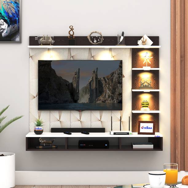 ANIKAA Tyron Wall-Mount TV Unit with PVC Back Panel & LED Lights Ideal for 43 Inch TV Engineered Wood TV Entertainment Unit