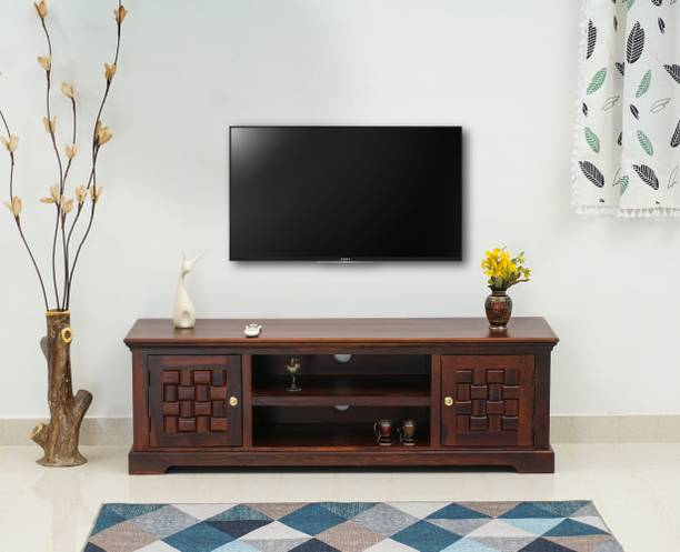 Woodefly TV Unit for Living Room TV Stand Table - 2 Door TV Cabinet for Living Room Solid Wood TV Entertainment Unit