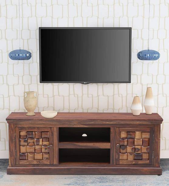 Rajasthali Wood Decor Wood TV Entertainment Unit For Home\Office Area, TV Cabinet Open & Close Shelves Solid Wood TV Entertainment Unit