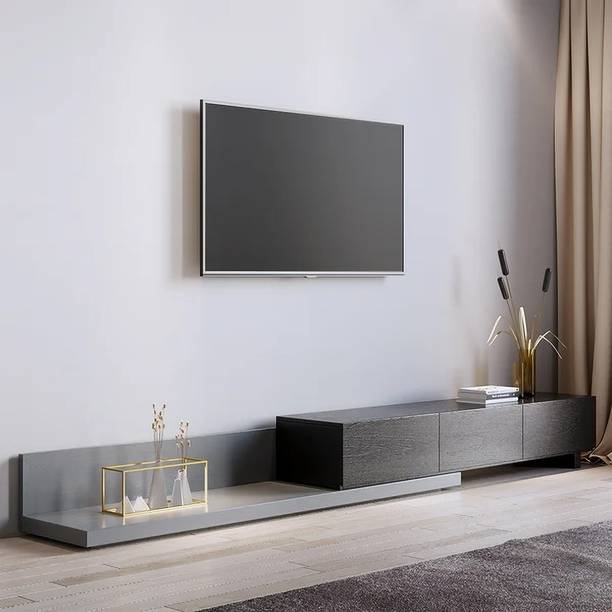 KDINTERIORS Modern Extendable TV Stand Black and Grey Media Console with 3-Drawer Engineered Wood TV Entertainment Unit