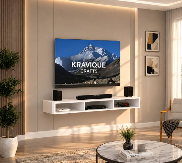 Kravique Crafts Space Saving White TV Unit for 32 Inch TV | Floating Media Console Engineered Wood TV Entertainment Unit