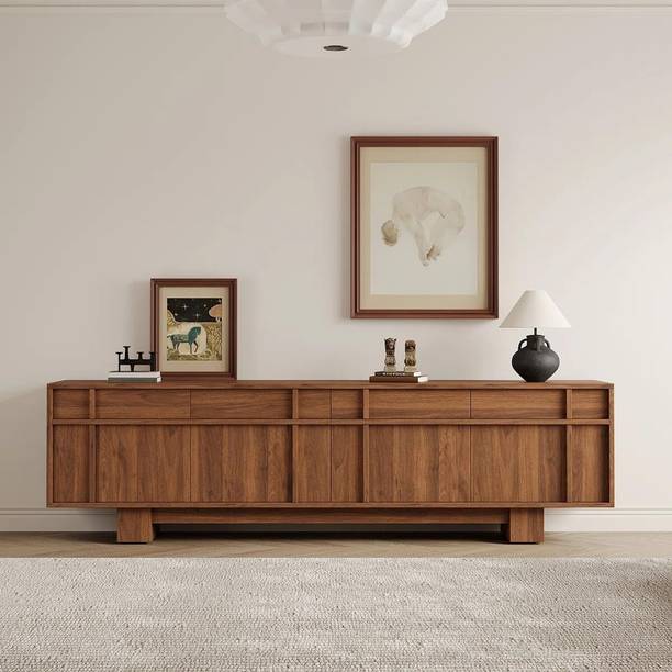 ISHIKA FURNITURE AuraView Mid-Century Modern Entertainment Unit 2 Door Panels with Storage Solid Wood TV Entertainment Unit