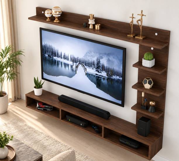 Mevyx Crafts Wood Wall Mounted TV Unit with Display Shelves and Open Storage Compartments, Engineered Wood TV Entertainment Unit