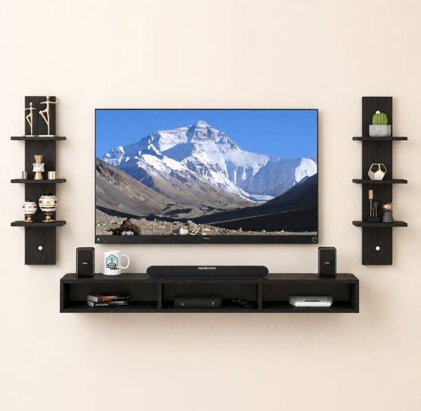 MARCO ENTERPRISES Wall Mounted TV Unit with Side Display Shelves, Floating Entertainment Engineered Wood TV Entertainment Unit