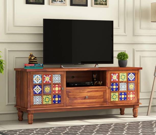 Rajasthali Wood Decor Wood TV Entertainment Unit For Home\Office Area, TV Cabinet Open & Close Storage Solid Wood TV Entertainment Unit