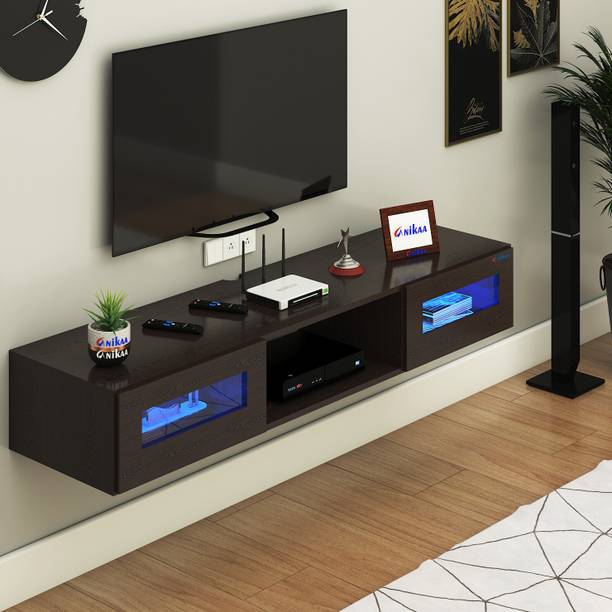 ANIKAA Orilo Wall Mount Modern Floating TV Unit with Storage Cabinet & Blue LED Light Engineered Wood TV Entertainment Unit