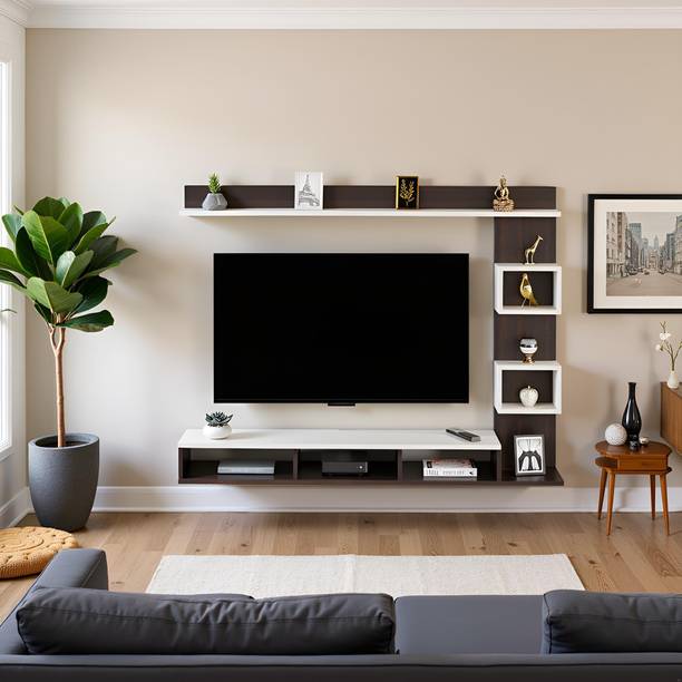 FURNEASER Elite Wall Mount Tv Unit, LED Cabinet, Stand, Rack, Large 55", Engineered Wood TV Entertainment Unit