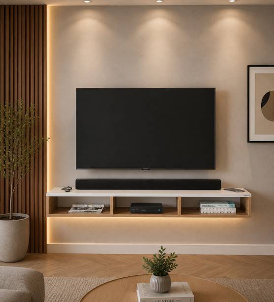 bhartiye enterprises Decorative Floating TV Storage Rack | Modern Living Room Entertainment Shelf Engineered Wood TV Entertainment Unit