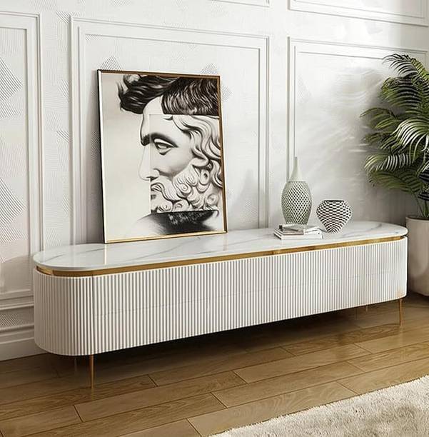 PAAMWOOD Luxury Mazzo Modern TV Console - White Marble Top, Gold Accents, Waterproof Engineered Wood TV Entertainment Unit