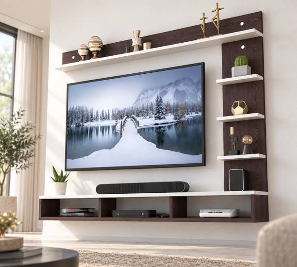 Artival Crafts Urban Wall Mounted Engineered Wood TV Unit with Storage Shelves, Wenge & White Engineered Wood TV Entertainment Unit