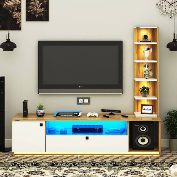 ANIKAA Safco Floor Standing Modern TV Unit with LED Light for Ideal Up To 55 Inch Engineered Wood TV Entertainment Unit