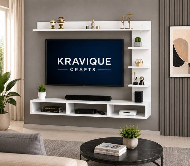 Kravique Crafts Modern Wall Mounted TV Unit with Display Shelves| Premium MDF Entertainment Unit Engineered Wood TV Entertainment Unit