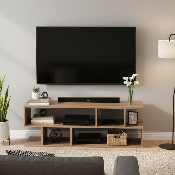 FURNEASER TV Table, LED Cabinet, Stand for 55" TV, Engineered Wood TV Entertainment Unit