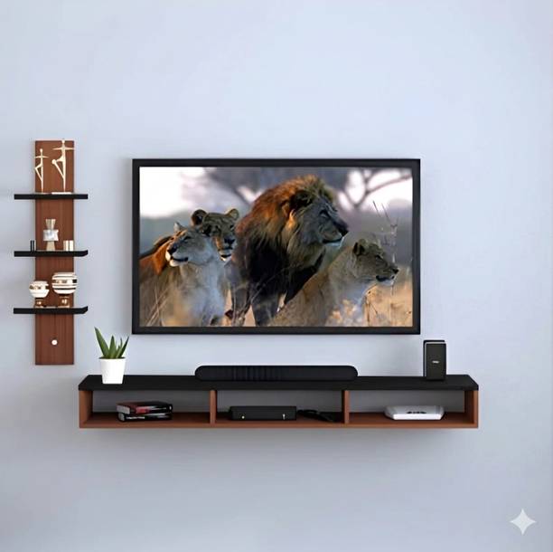 K K HANDICRAFTS Modern Entertainment Unit with Wall Mounted Storage Shelves Engineered Wood TV Entertainment Unit
