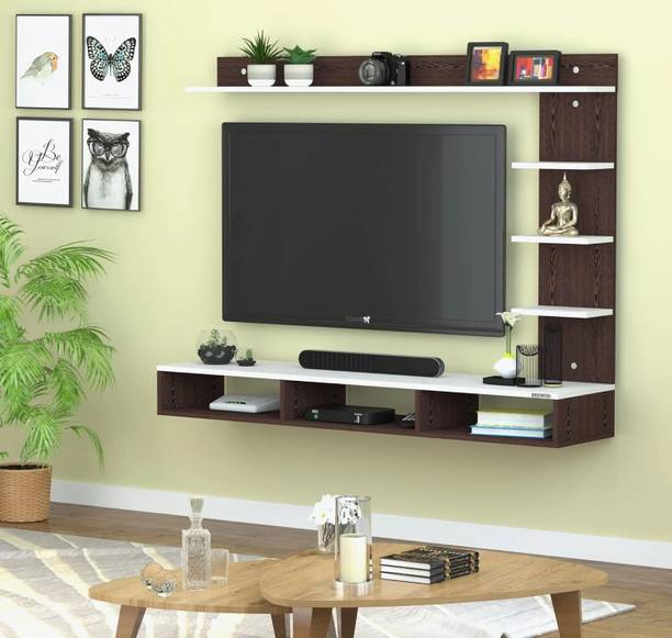 Home wood TV Cabinet for Bedroom for 32 inches LED TV - Walnut Brown & White Engineered Wood TV Entertainment Unit