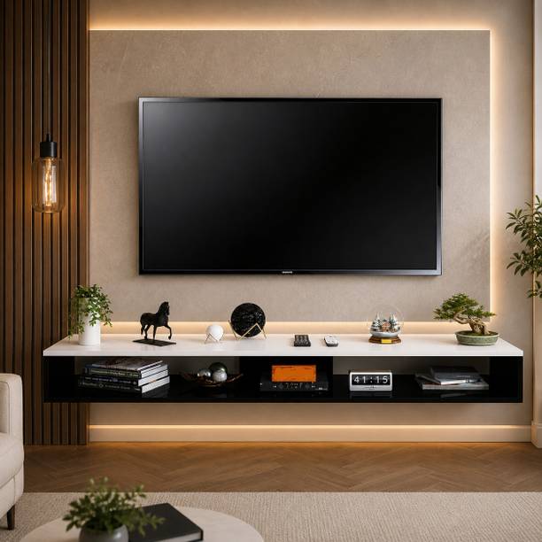 bhartiye enterprises Decorative Floating TV Storage Rack | Modern Living Room Entertainment Shelf Engineered Wood TV Entertainment Unit