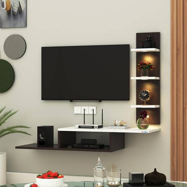 ANIKAA LED Light TV Unit Wall Mount Engineered Wood TV Entertainment Unit