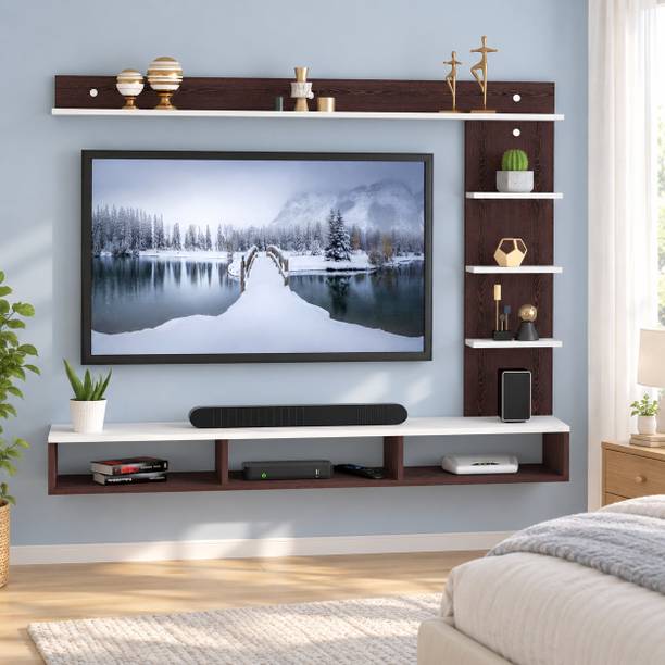Artival Crafts Urban Wall Mounted Engineered Wood TV Unit with Storage Shelves, Wenge & White Engineered Wood TV Entertainment Unit