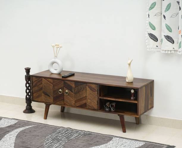 Woodefly TV Unit for Living Room TV Stand Table - 2 Door TV Cabinet for Living Room Solid Wood TV Entertainment Unit