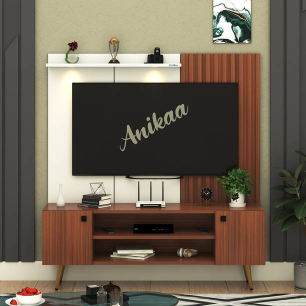 ANIKAA Kiv Wall-Mounted ModernTV Unit with Metal Leg-Storage & 2 LED Lights for 50" TV Engineered Wood TV Entertainment Unit