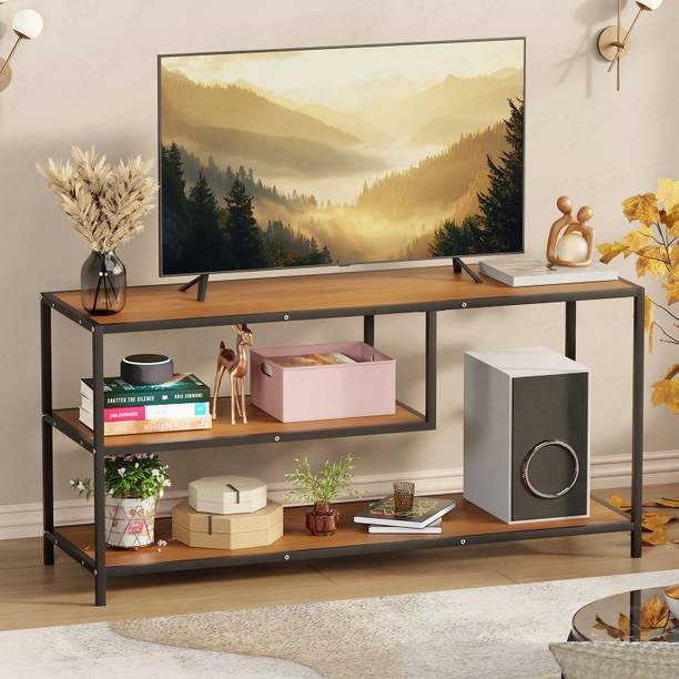 LUKZER Lukzer MTU-001 Black & Oak Brown Wooden Metal TV Unit Table Engineered Wood TV Entertainment Unit