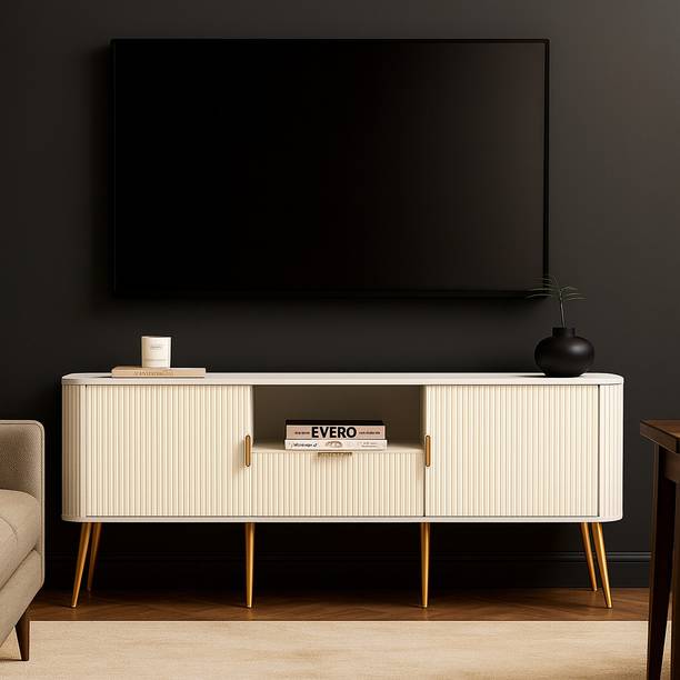 FURNITELL Sideboard Cabinet with 4 Door, 1 Drawer & Shelf Storage for Living Room Engineered Wood TV Entertainment Unit