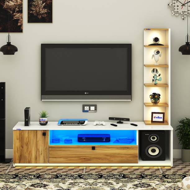 ANIKAA Safco Floor Standing Modern TV Unit with LED Light for Ideal Up To 55 Inch Engineered Wood TV Entertainment Unit