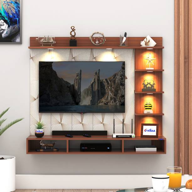 ANIKAA Tyron Wall-Mount TV Unit with PVC Back Panel & LED Lights Ideal for 43 Inch TV Engineered Wood TV Entertainment Unit