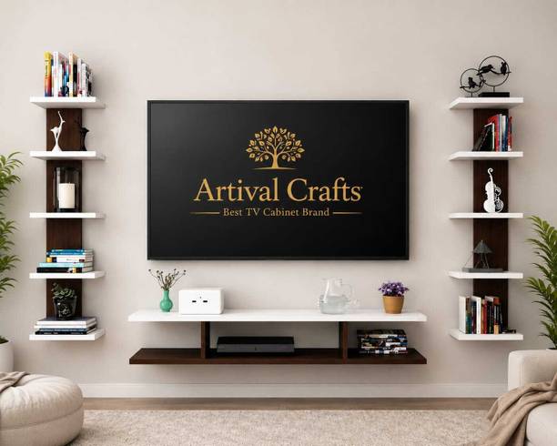 Artival Crafts Modern Wall Mounted TV Unit 55inch with Side Display Shelves | Engineered Wood TV Entertainment Unit