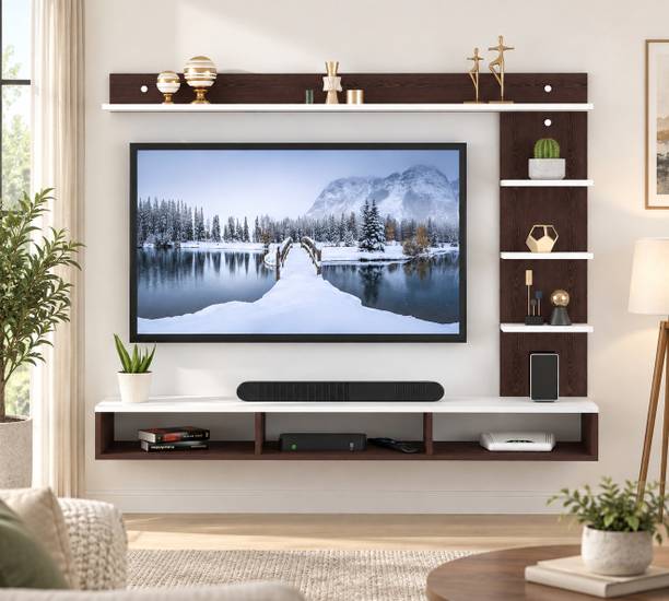 Artival Crafts Urban Wall Mounted Engineered Wood TV Unit with Storage Shelves, Wenge & White Engineered Wood TV Entertainment Unit