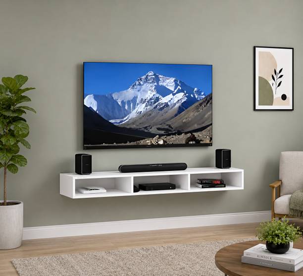 Kravique Crafts Modern 32 Inch TV Unit | Space Saving Wall Mounted TV Shelf Engineered Wood TV Entertainment Unit