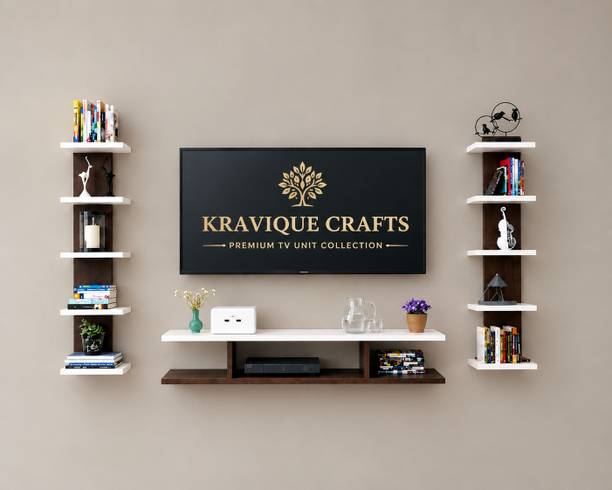 Kravique Crafts 55 Inch Modern Wall Mounted TV Unit | Floating TV Cabinet with Open Shelves Engineered Wood TV Entertainment Unit