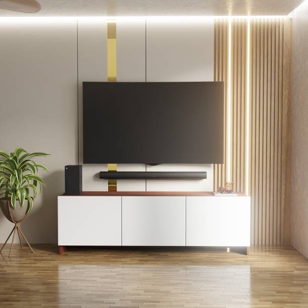 Divysa Modern 3 Door TV Cabinet for Living Room Bedroom with Closed Storage Cabinets Engineered Wood TV Entertainment Unit