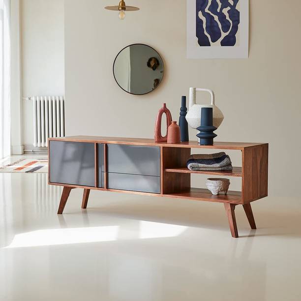 WOODSTAGE Sheesham Wood Entertainment TV Cabinet for Living Room Solid Wood TV Entertainment Unit