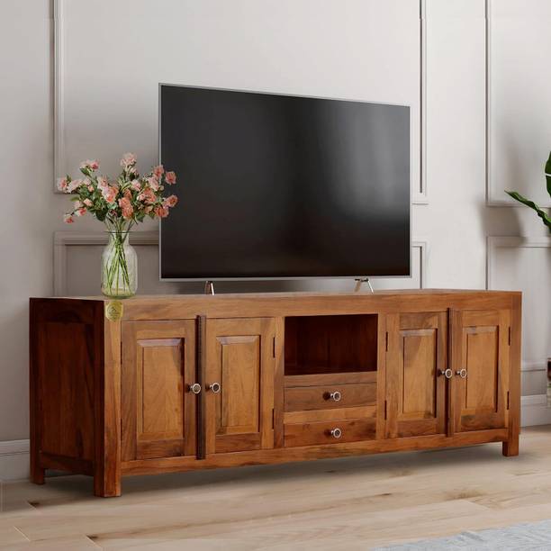 WoodenPoint Wooden TV Cabinet With 4 cabinets + 2 drawers + 1 open shelf Solid Wood TV Entertainment Unit
