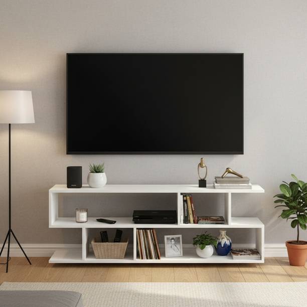 FURNEASER TV Table, LED Cabinet, Stand for 55" TV, Engineered Wood TV Entertainment Unit