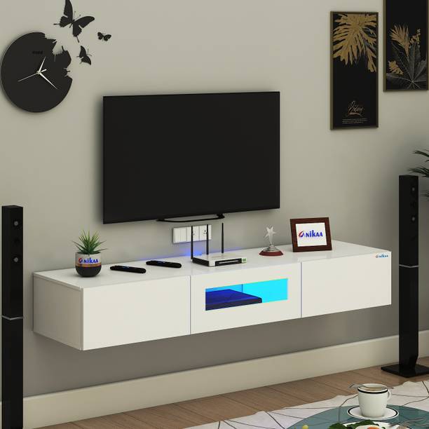 ANIKAA Lucen Wall Mount Modern Floating TV Unit with Storage Cabinet & Blue LED Light Engineered Wood TV Entertainment Unit