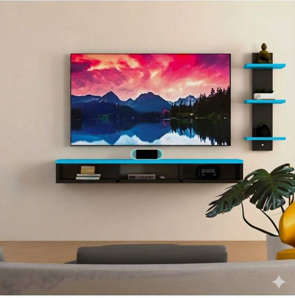 K K HANDICRAFTS Modern Entertainment Unit with Wall Mounted Storage Shelves Engineered Wood TV Entertainment Unit