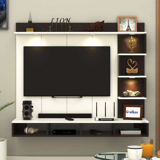 FURNIWUD Laura Wall-Mount TV Unit with PVC Back Panel & LED Lights - Storage Box Engineered Wood TV Entertainment Unit