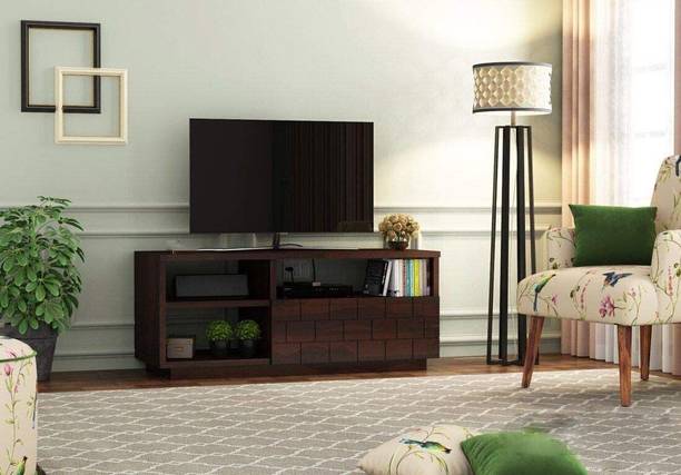 WOODSTAGE Sheesham Wood TV Stand Cabinet with 1 Drawer & 3 Open Shelves Storage Solid Wood TV Entertainment Unit
