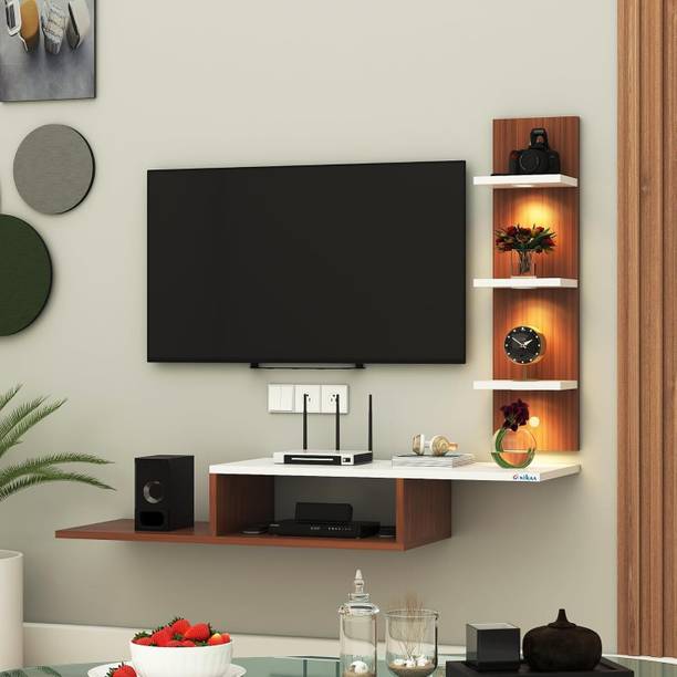 ANIKAA LED Light TV Unit Wall Mount Engineered Wood TV Entertainment Unit