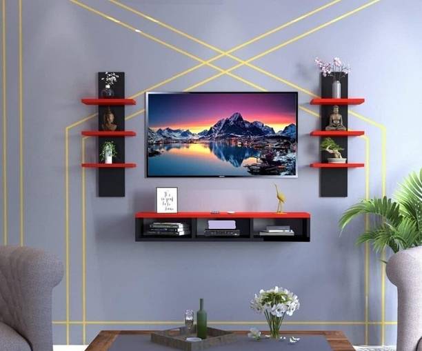 Home wood Wooden Tv unit perfect for 32 inches LED TV Cabinet (Red & Black) Engineered Wood TV Entertainment Unit