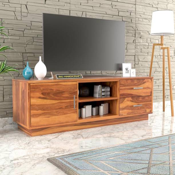 Finhomy Free Standing TV Cabinet with 2 Drawers, 1 Door & 2 Shelves Storage Solid Wood TV Entertainment Unit