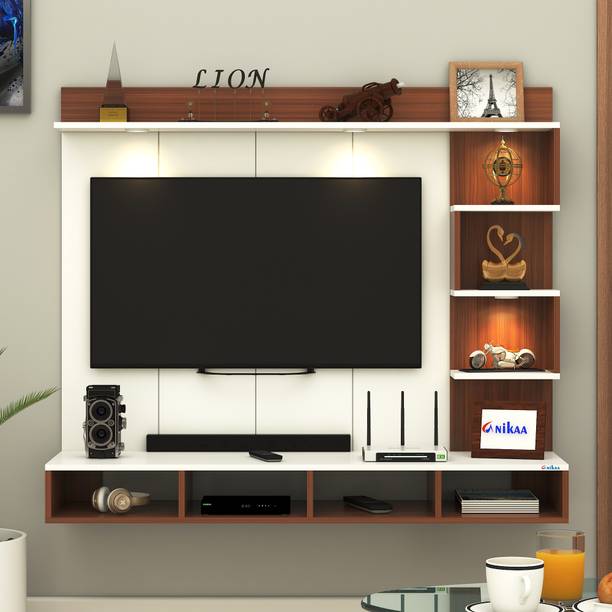 ANIKAA Laura Wall-Mount TV Unit with PVC Back Panel & LED Lights - Storage Box Engineered Wood TV Entertainment Unit